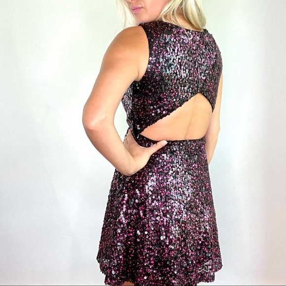Adrianna Papell Black & Pink Sequin Cut Out Dress - Picture 2 of 13